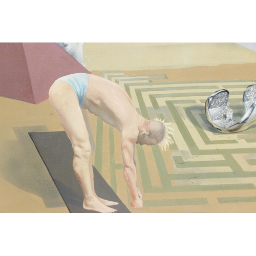 516 - Robert Allen Nelson ARR (attributed) (1925-) - A large oil on canvas of a surrealist scene - signed ... 