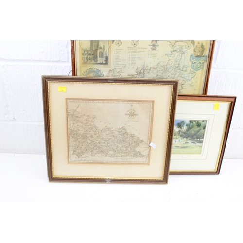 549C - Qty of pictures to inc an antique map of Yorkshire
