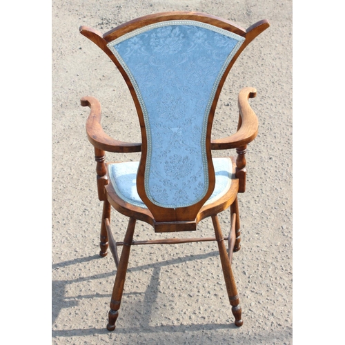 154 - An unusual bedroom armchair with blue/ grey upholstery