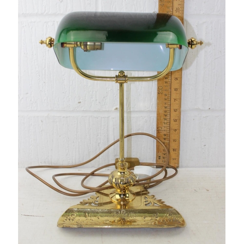 262 - Brass bankers lamp with green shade