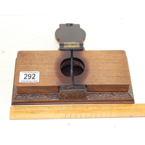292 - An unusual Chinese carved wooden box with strap hinge, possibly a card or games box, likely early 20... 
