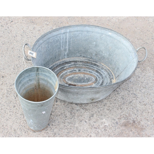 364 - Galvanised tin bath & one other