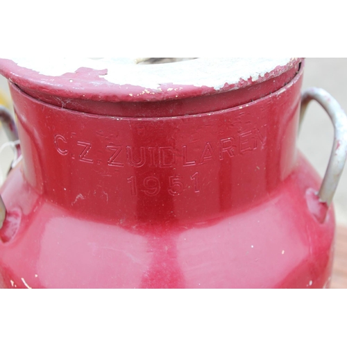 380 - A 1950's dated toleware painted aluminium milk churn, dated