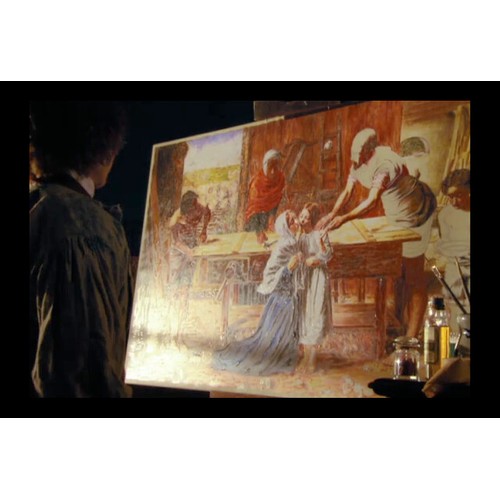 549k - A huge textured canvas print in the Pre-Raphaelite manner, unframed, a display piece from the BBC se... 