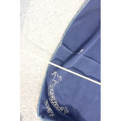 196 - A rare 1950's Cunard Line deckchair blanket with embroidered number and leather edge, R603