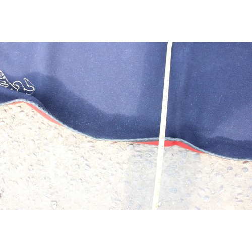 196 - A rare 1950's Cunard Line deckchair blanket with embroidered number and leather edge, R603