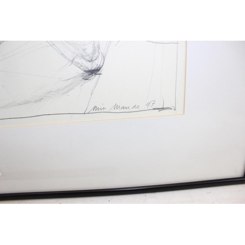 472 - A late 20th century pencil drawing of a bicycle, indistinctly signed lower right