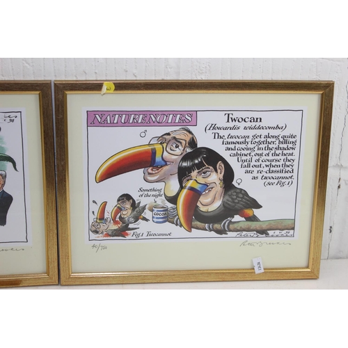 460A - Three signed limited edition political satire prints by Peter Brookes from the Nature Notes series, ... 