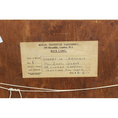 461 - Mid-century pen and ink of a busy street scene, signed lower right Beryl Grant 1950, with Royal Inst... 