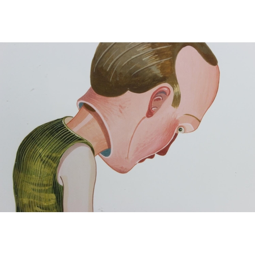 464A - An interesting modern print of an Edwardian male doll getting dressed, nicely framed and glazed.