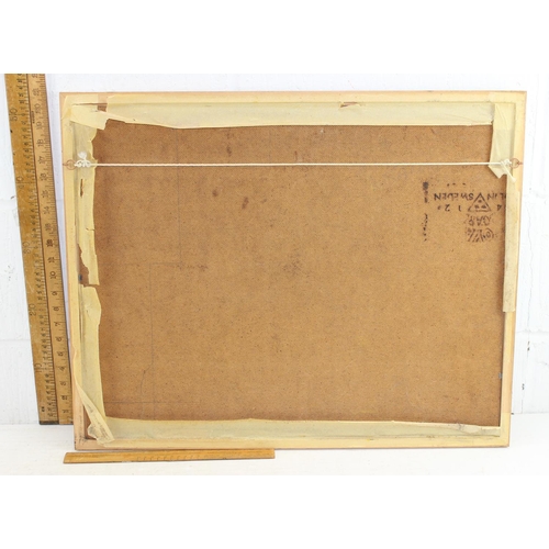 472A - Textured oil on board of a continental village scene, unsigned.