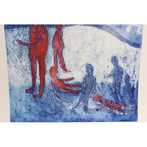 475 - Artist Proof 1/1 lithograph titled 'figures in a landscape', signed lower right A Dyer 1969.