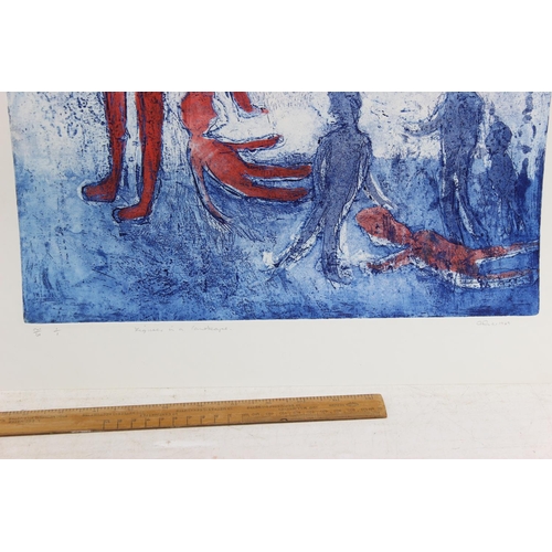 475 - Artist Proof 1/1 lithograph titled 'figures in a landscape', signed lower right A Dyer 1969.