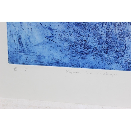 475 - Artist Proof 1/1 lithograph titled 'figures in a landscape', signed lower right A Dyer 1969.