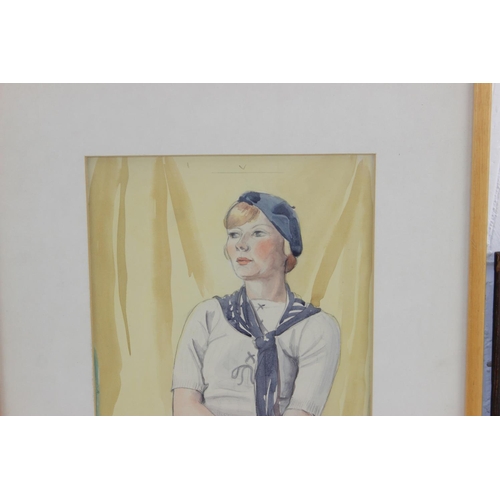 476 - Mixed lady lot to include an Edwardian watercolour, Victorian portrait photo and an Art Deco style w... 