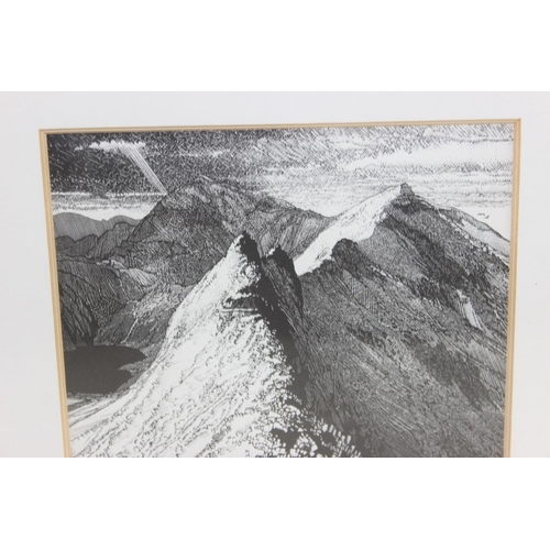 478 - Limited edition engraving of Crib Goch, numbered 45/50 and indistinctly signed, Al Abbar Dubai galle... 