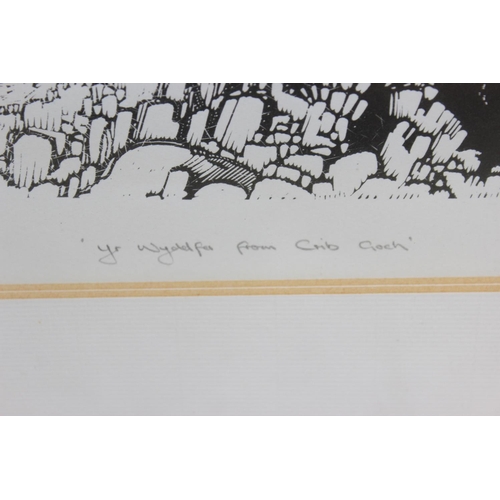 478 - Limited edition engraving of Crib Goch, numbered 45/50 and indistinctly signed, Al Abbar Dubai galle... 