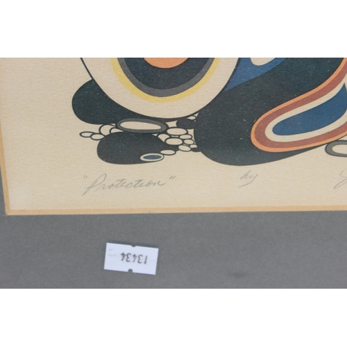 479 - An interesting screenprint titled 'Protection' bearing the signature of Indigenous Canadian artist J... 