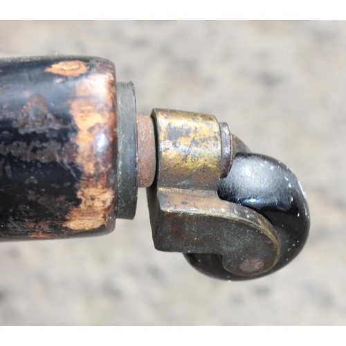 123 - Antique ebonised armchair, likely French 19th century, with Amboyna inlay