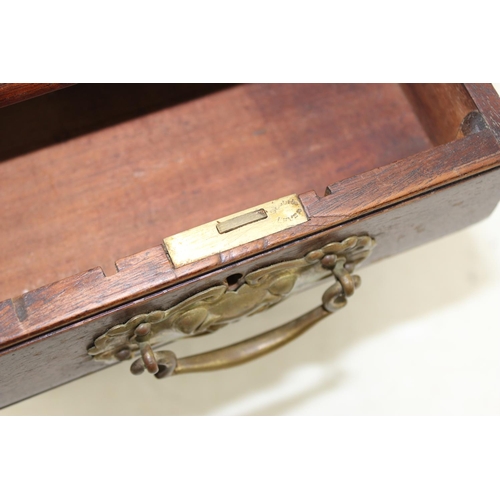 142 - A small antique wooden 3 drawer collectors chest with brass handles