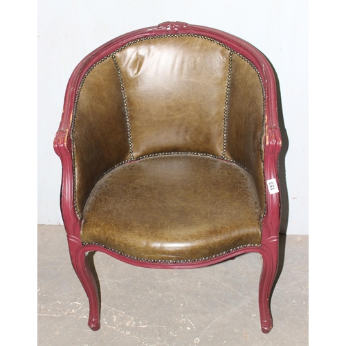 153 - A pair of French tub chairs with leather seats, one painted