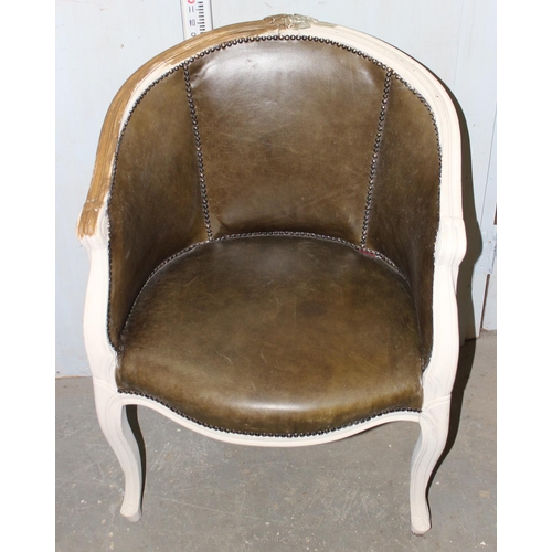153 - A pair of French tub chairs with leather seats, one painted
