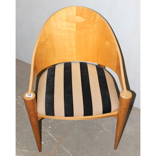 155 - An unusual bespoke made armchair with striped upholstery, to match previous coffee table