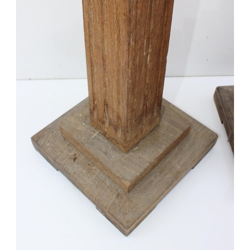 157 - Pair of extremely large wooden floor standing column candlesticks
