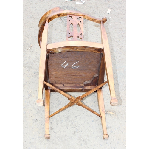 165 - Antique corner chair with upholstered seat