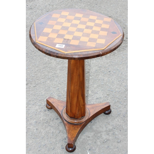 166 - Antique inlaid chess or games table on pedestal base