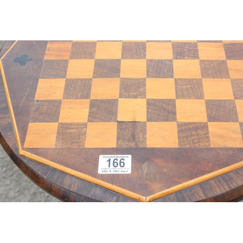 166 - Antique inlaid chess or games table on pedestal base