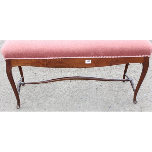 169 - Antique duet piano stool on cabriole legs