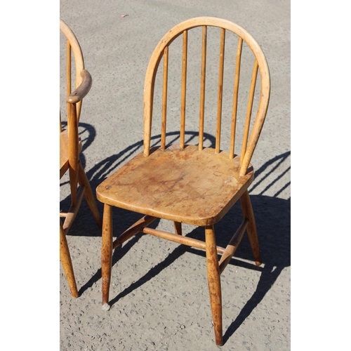 176 - A set of 4 early Ercol hoop back chars, 2 dining & 2 carver, unusual printed label and stamped 290