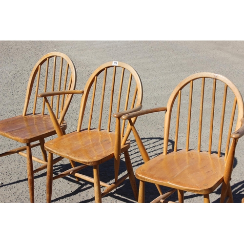 176 - A set of 4 early Ercol hoop back chars, 2 dining & 2 carver, unusual printed label and stamped 290