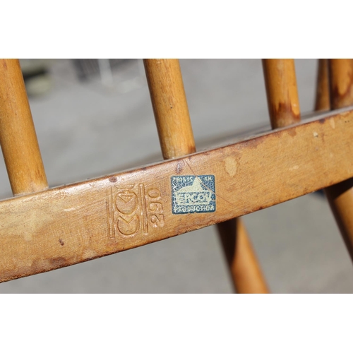 176 - A set of 4 early Ercol hoop back chars, 2 dining & 2 carver, unusual printed label and stamped 290
