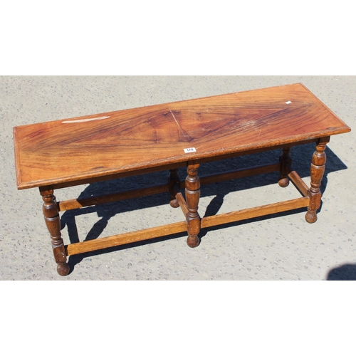 178 - An early 20th century 17th century style quarter cut oak stool or window seat on turned legs