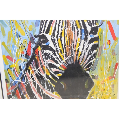 450a - A colourful African school acrylic or gouache painting of a Zebra, indistinctly signed and dated low... 