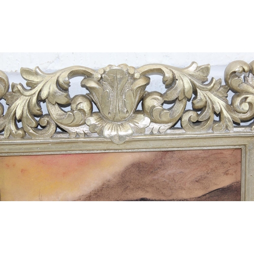 455a - Vintage pastel of boats at sunset, unsigned in impressive frame