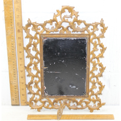 459 - Antique gilt metal rococo style table mirror