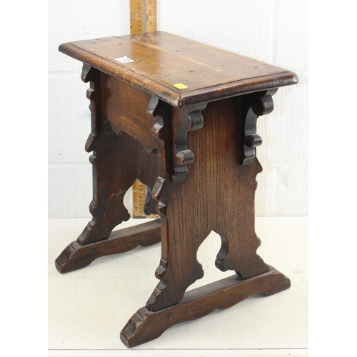 172 - An antique Gothic style oak stool, likely 19th century