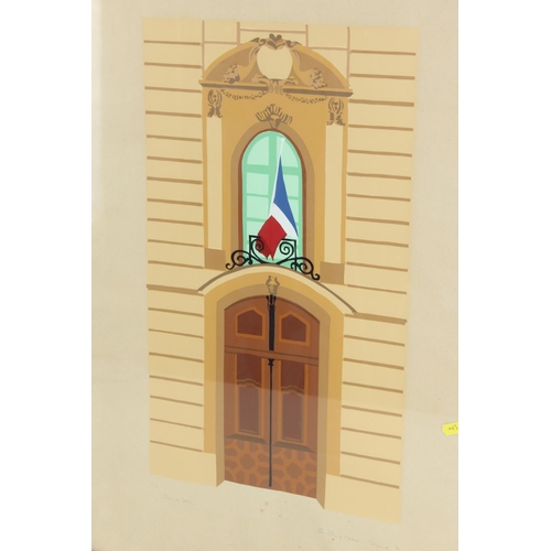 483 - Limited edition print with hand finished detail of a French Embassy, numbered 5/10 and indistinctly ... 