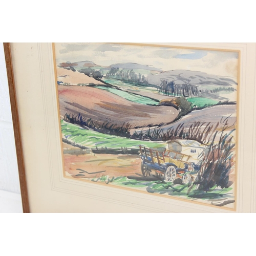 484 - An original pen drawing of a hay wagon, indistinctly signed with Rowley label verso.
