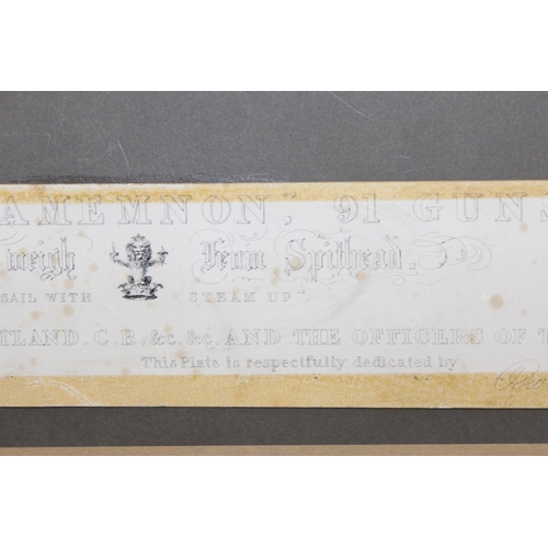 490 - Two antique coloured etchings to include HMS Agamemnon and 'The Palais Royal Garden Walk', dated bot... 