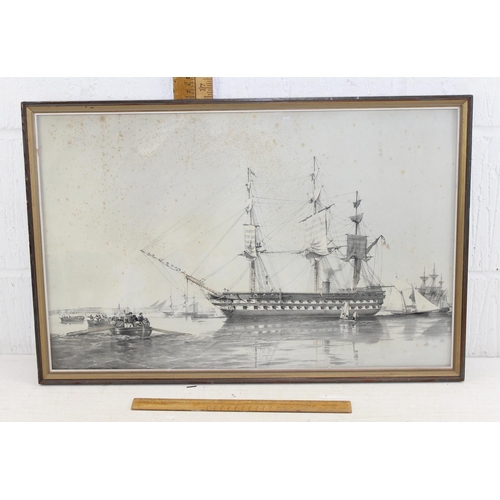 490 - Two antique coloured etchings to include HMS Agamemnon and 'The Palais Royal Garden Walk', dated bot... 