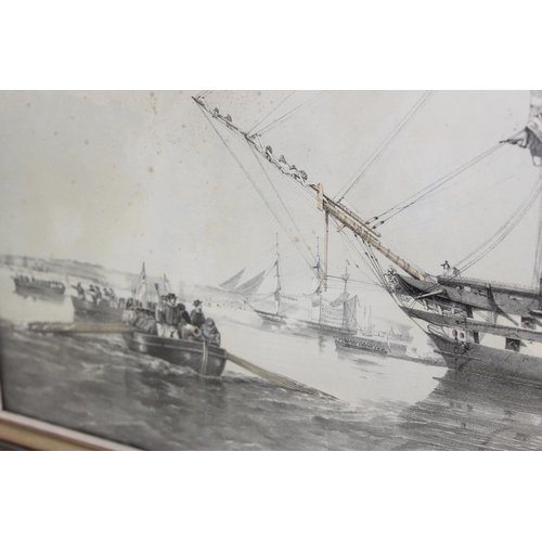 490 - Two antique coloured etchings to include HMS Agamemnon and 'The Palais Royal Garden Walk', dated bot... 