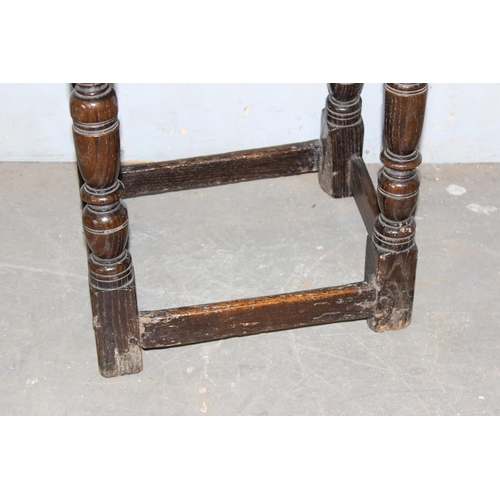 102 - Antique Oak joint or coffin stool with carved details