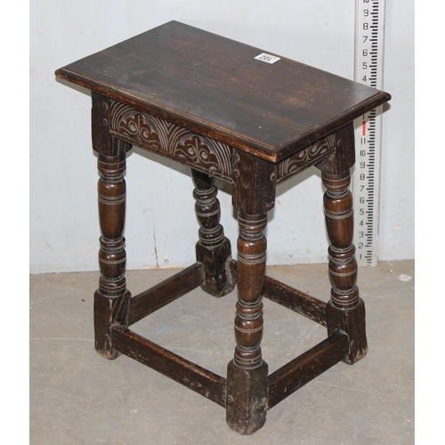 102 - Antique Oak joint or coffin stool with carved details