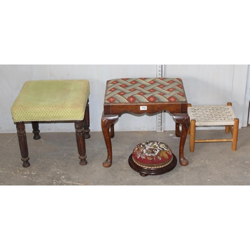 112 - 4 assorted vintage and antique footstools