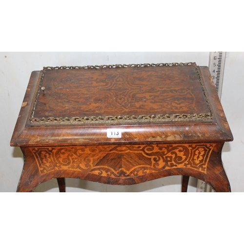 113 - A 19th century inlaid Kingwood jardiniere table, the top with pierced brass gallery and lift off cen... 