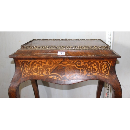 113 - A 19th century inlaid Kingwood jardiniere table, the top with pierced brass gallery and lift off cen... 